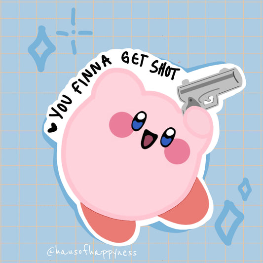 Kirby with a Gun Sticker