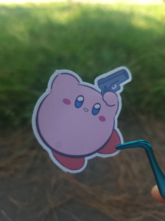 Kirby with a Gun Sticker